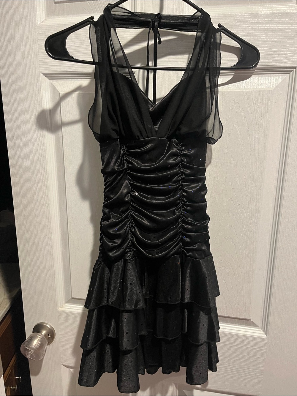Sequin Hearts Black Ruffled & Ruched V-Neck Mini Dress